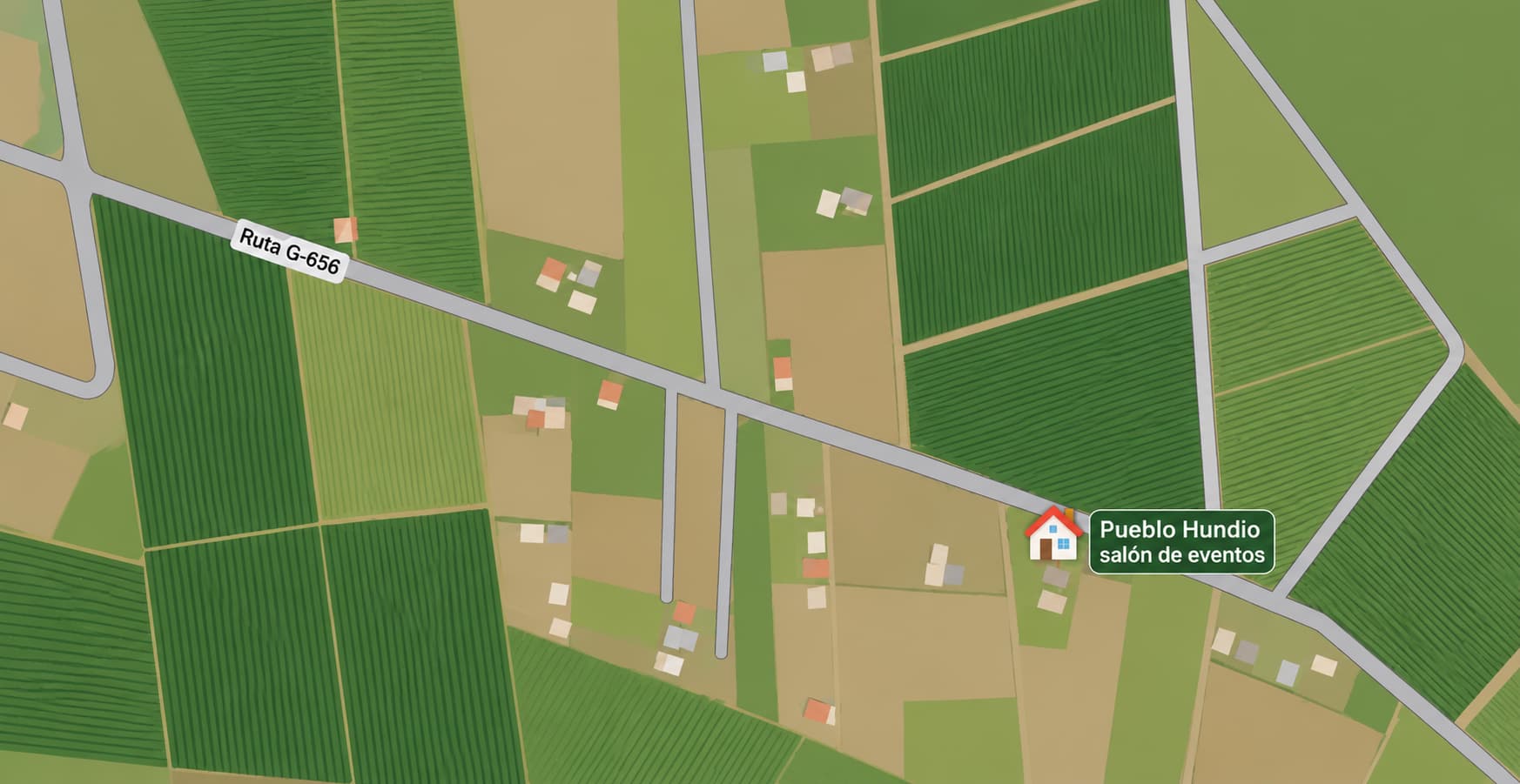 Mapa ilustrado de la ubicación de Pueblo Hundio, en la Ruta G-656, camino a Cholqui, Melipilla